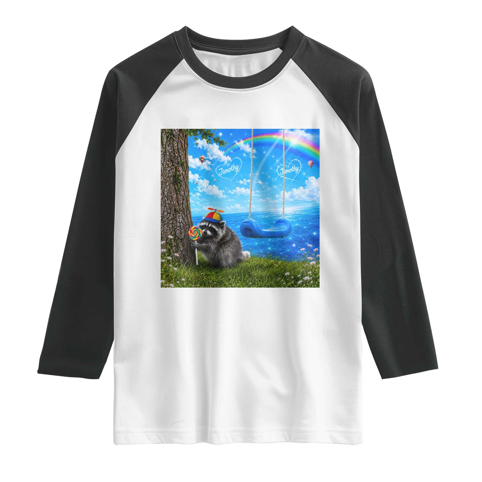 Jimothy Raccoon Dreamcore Raglan Shirt Seattle Trash Panda Gen Z Humor Rainbow Aesthetic TS10 White Black Print Your Wear