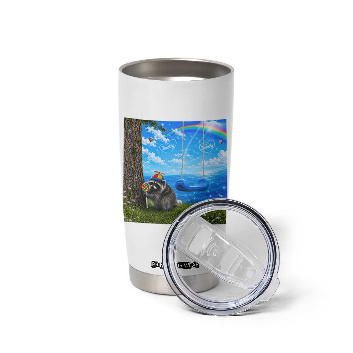 Jimothy Raccoon Dreamcore Tumbler Cup Seattle Trash Panda Gen Z Humor Rainbow Aesthetic
