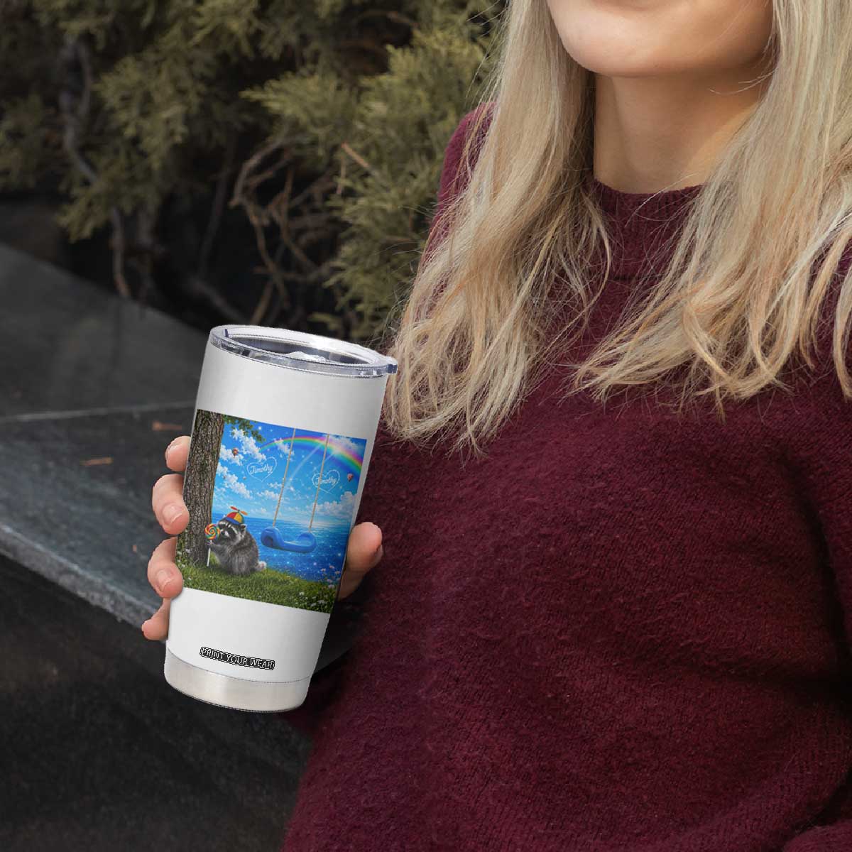 Jimothy Raccoon Dreamcore Tumbler Cup Seattle Trash Panda Gen Z Humor Rainbow Aesthetic