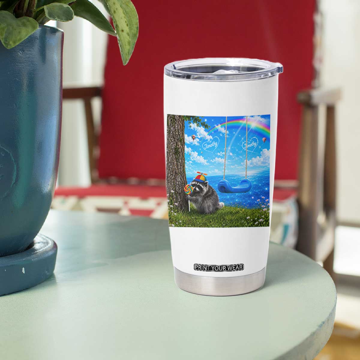 Jimothy Raccoon Dreamcore Tumbler Cup Seattle Trash Panda Gen Z Humor Rainbow Aesthetic