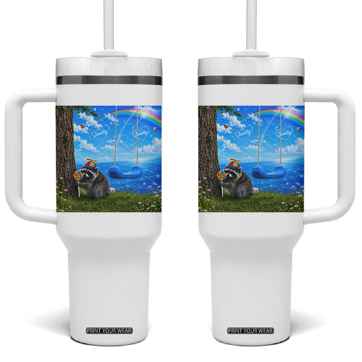 Jimothy Raccoon Dreamcore Tumbler With Handle Seattle Trash Panda Gen Z Humor Rainbow Aesthetic