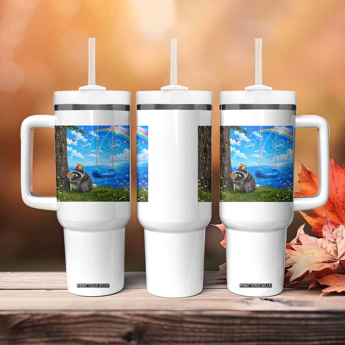 Jimothy Raccoon Dreamcore Tumbler With Handle Seattle Trash Panda Gen Z Humor Rainbow Aesthetic