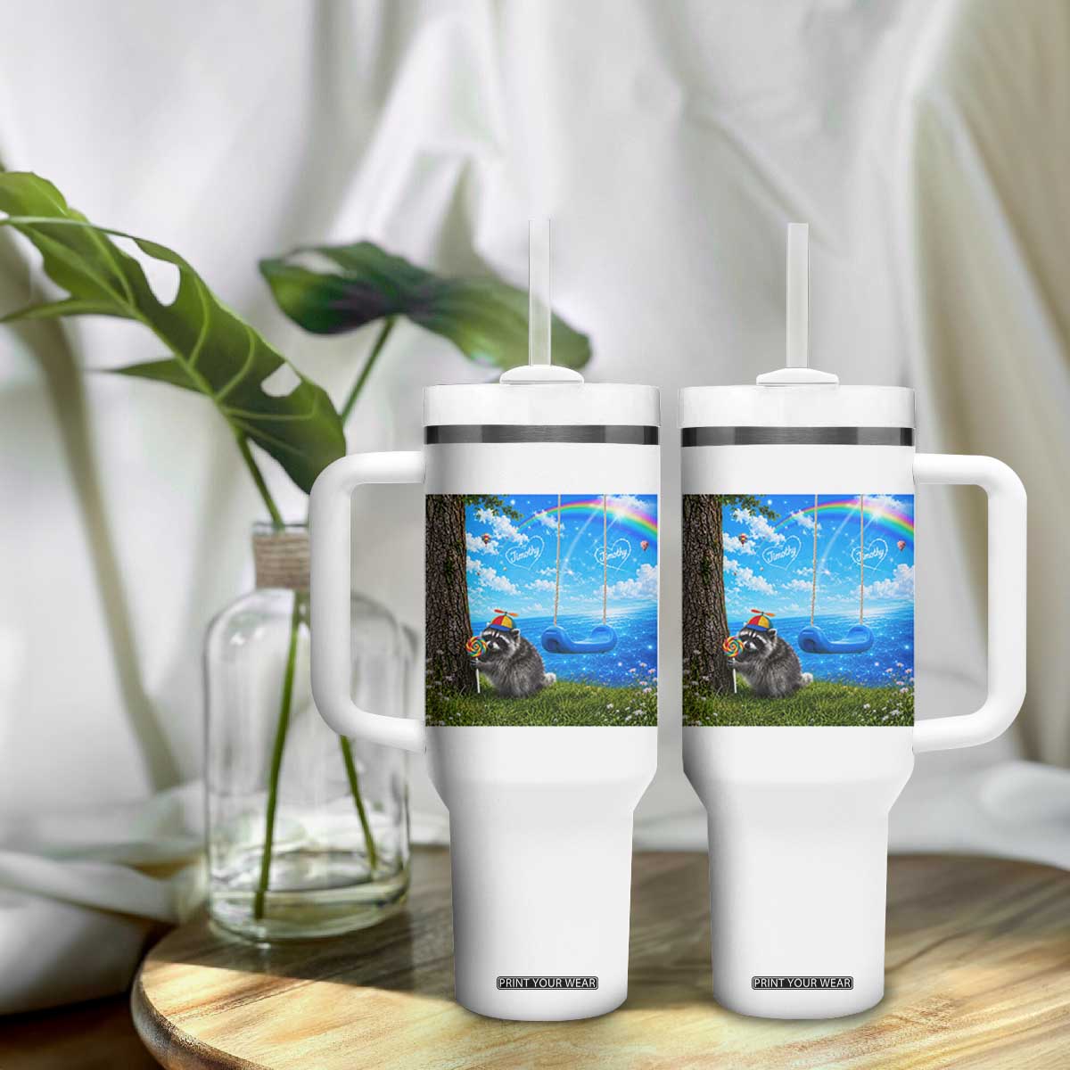 Jimothy Raccoon Dreamcore Tumbler With Handle Seattle Trash Panda Gen Z Humor Rainbow Aesthetic