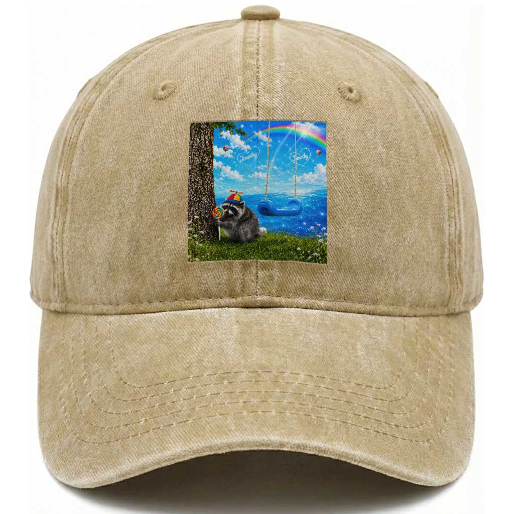 Jimothy Raccoon Dreamcore Washed Cotton Baseball Cap Seattle Trash Panda Gen Z Humor Rainbow Aesthetic TS10 Print Your Wear
