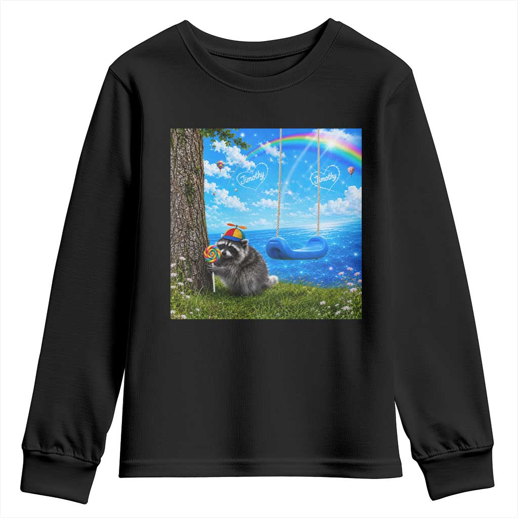 Jimothy Raccoon Dreamcore Youth Sweatshirt Seattle Trash Panda Gen Z Humor Rainbow Aesthetic TS10 Black Print Your Wear