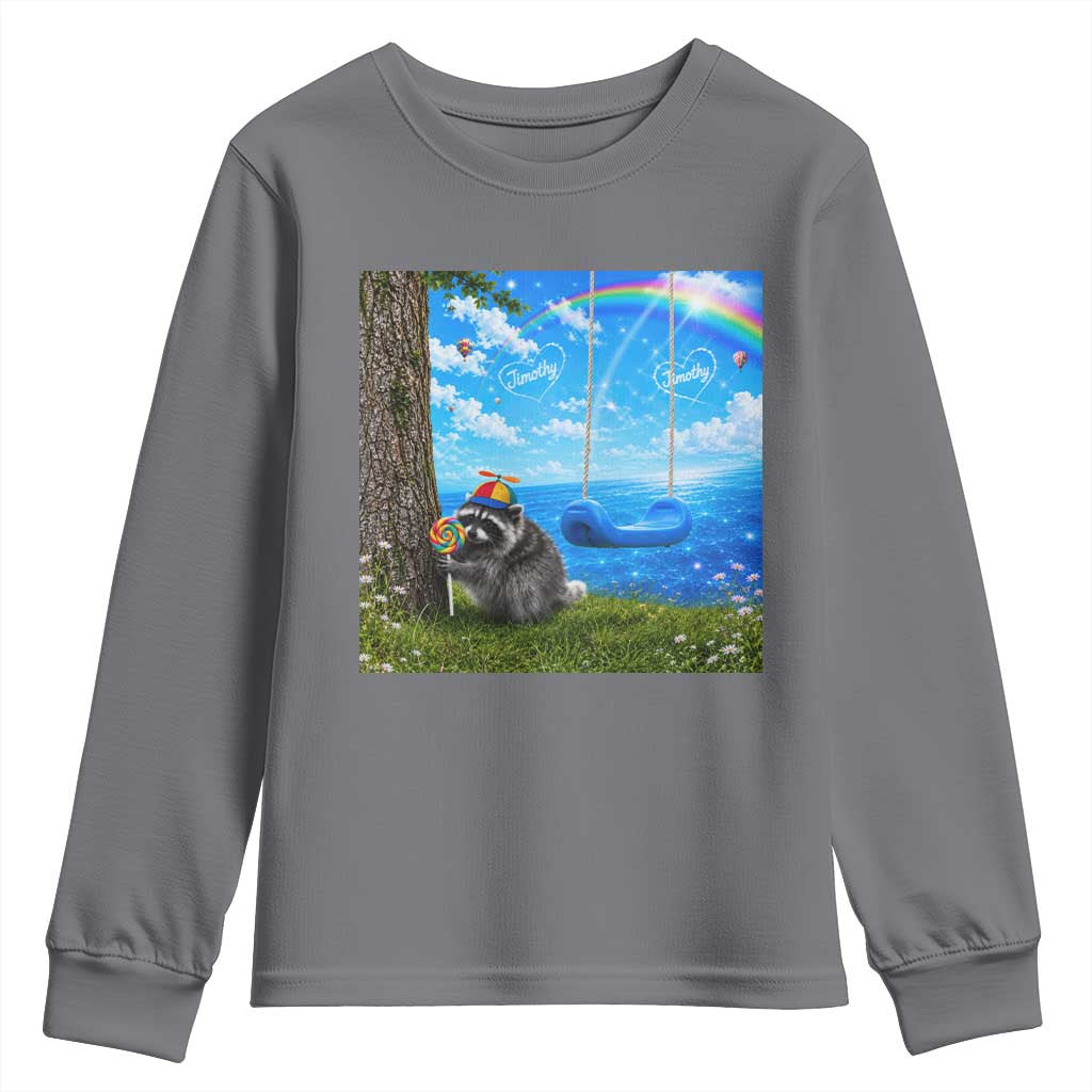 Jimothy Raccoon Dreamcore Youth Sweatshirt Seattle Trash Panda Gen Z Humor Rainbow Aesthetic