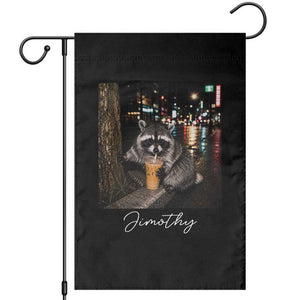 Jimothy Raccoon Drinking Iced Coffee Night City Aesthetic Garden Flag