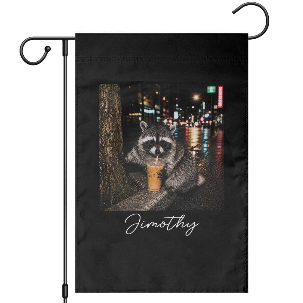 Jimothy Raccoon Drinking Iced Coffee Night City Aesthetic Garden Flag TS10 Black Print Your Wear