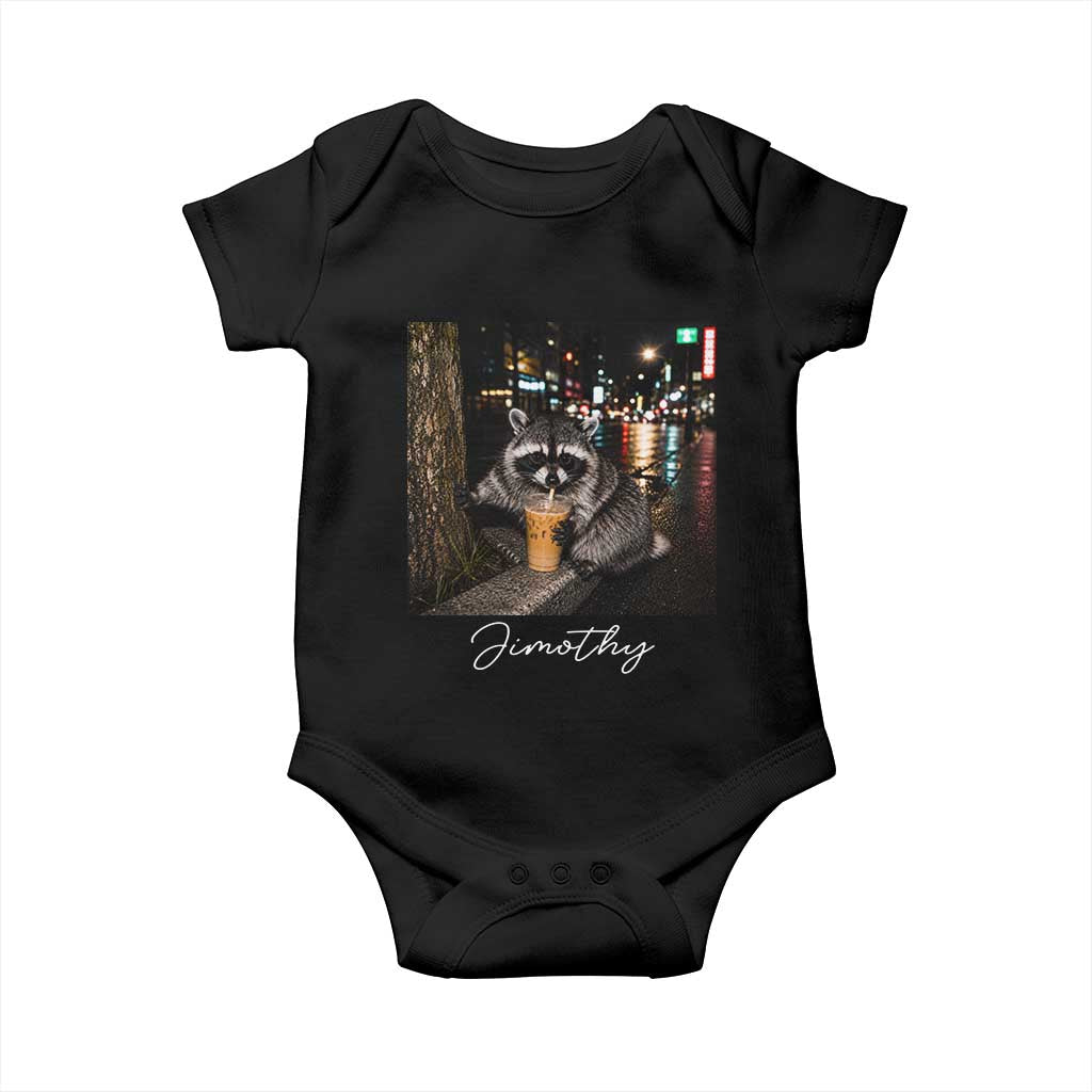 Jimothy Raccoon Drinking Iced Coffee Night City Aesthetic Baby Onesie TS10 Black Print Your Wear