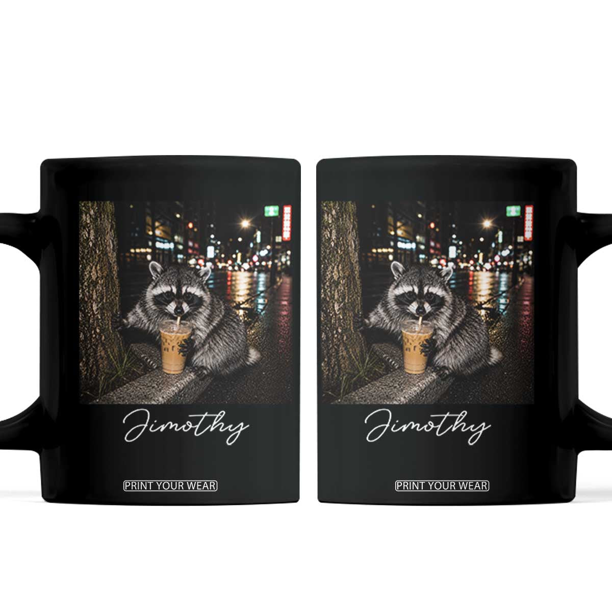 Jimothy Raccoon Drinking Iced Coffee Night City Aesthetic Coffee Mug