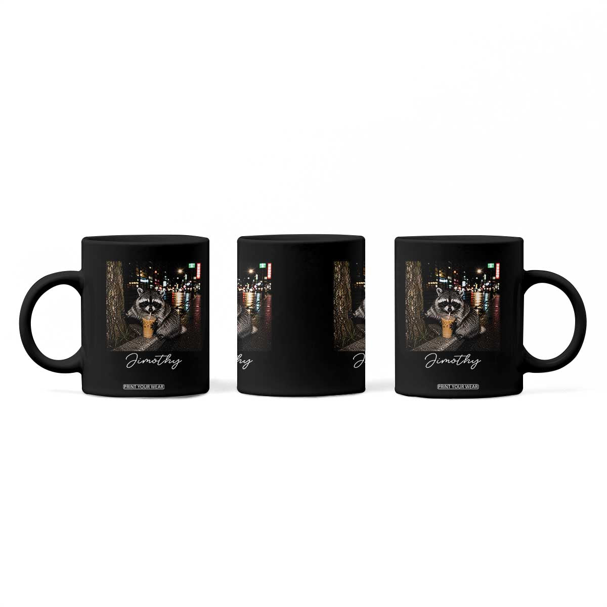 Jimothy Raccoon Drinking Iced Coffee Night City Aesthetic Coffee Mug