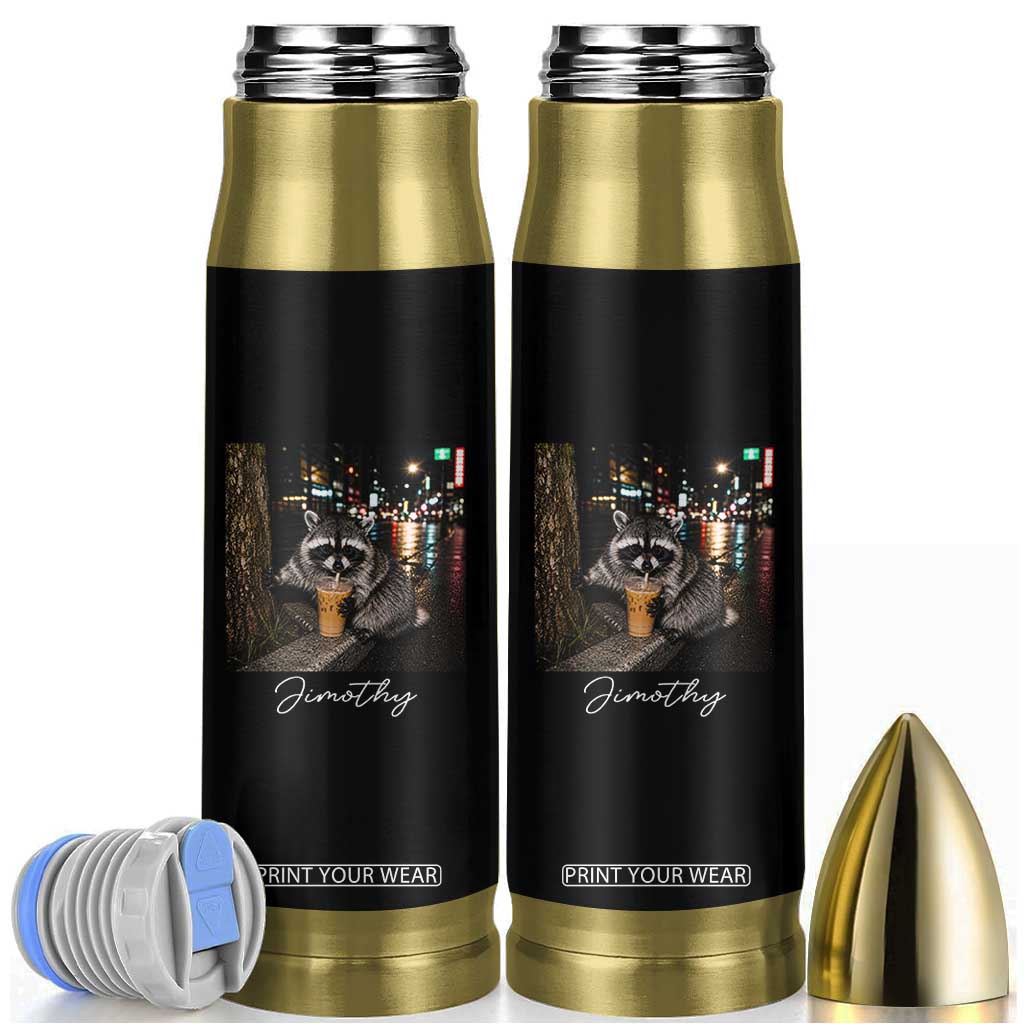 Jimothy Raccoon Drinking Iced Coffee Night City Aesthetic Bullet Tumbler TS10 Black Print Your Wear