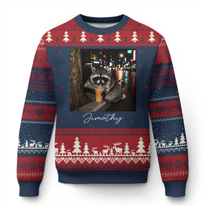 Jimothy Raccoon Drinking Iced Coffee Night City Aesthetic Ugly Christmas Sweater