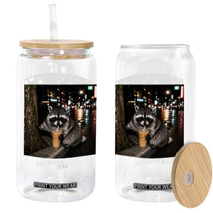 Jimothy Raccoon Drinking Iced Coffee Night City Aesthetic Glass Can
