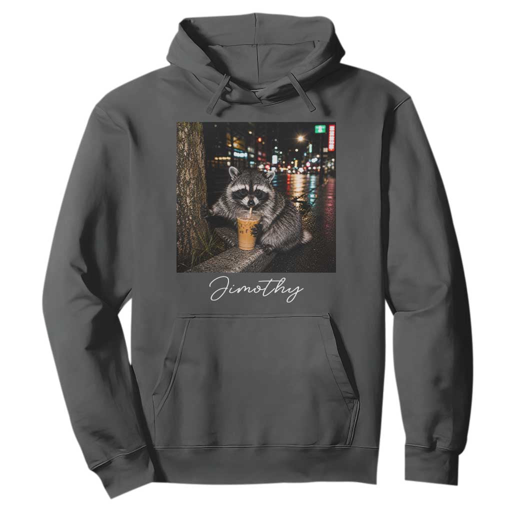 Jimothy Raccoon Drinking Iced Coffee Night City Aesthetic Hoodie