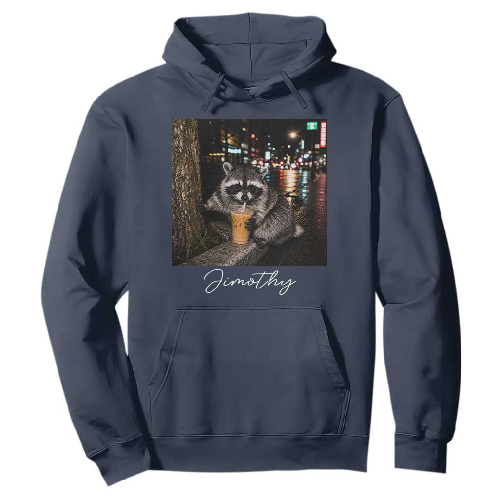 Jimothy Raccoon Drinking Iced Coffee Night City Aesthetic Hoodie