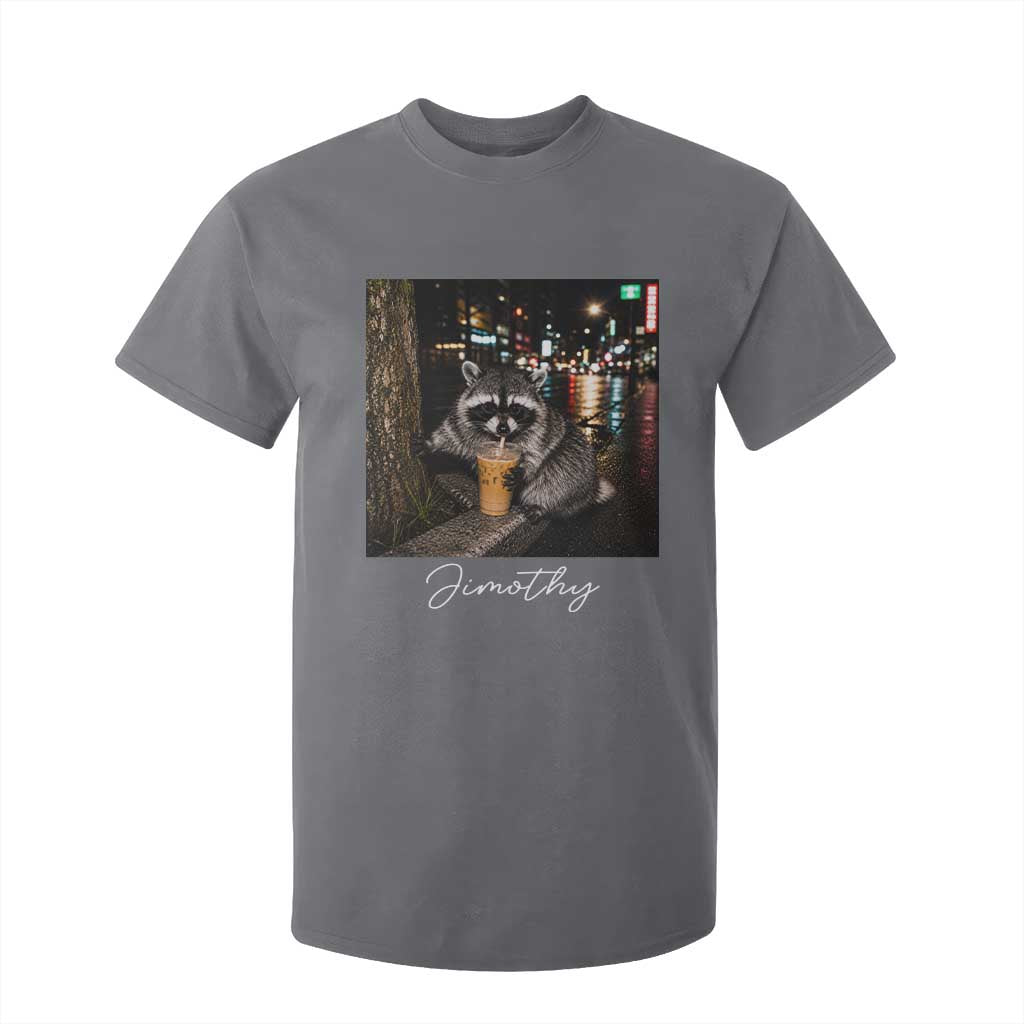 Jimothy Raccoon Drinking Iced Coffee Night City Aesthetic T Shirt For Kid