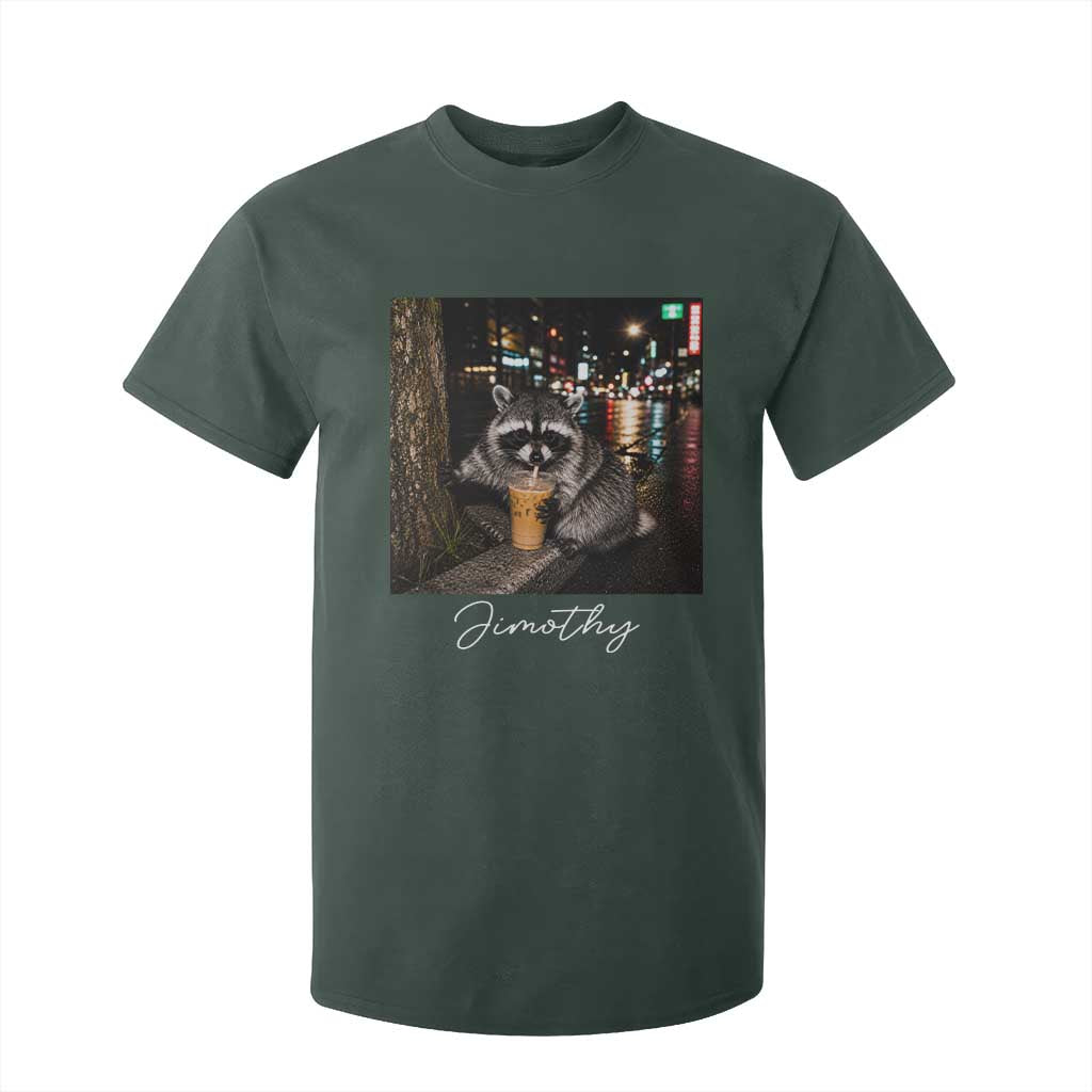 Jimothy Raccoon Drinking Iced Coffee Night City Aesthetic T Shirt For Kid