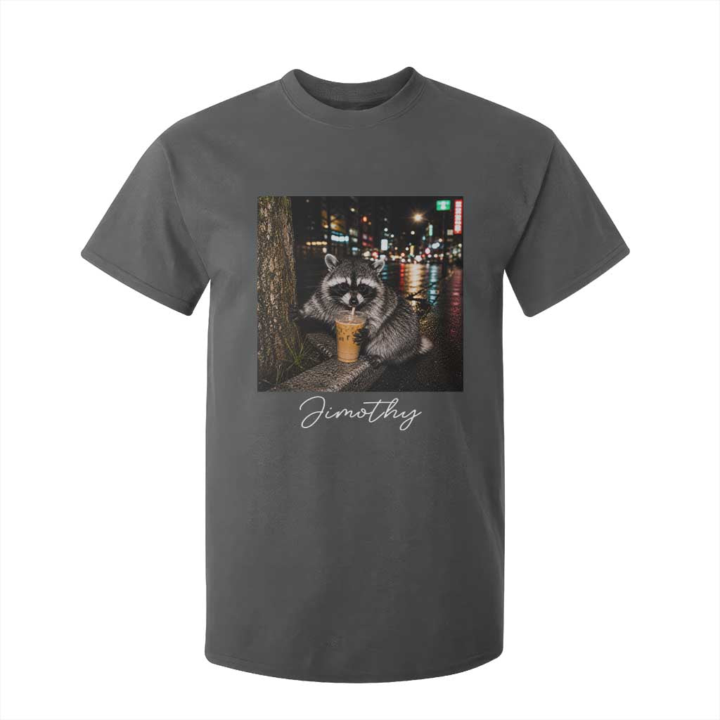 Jimothy Raccoon Drinking Iced Coffee Night City Aesthetic T Shirt For Kid
