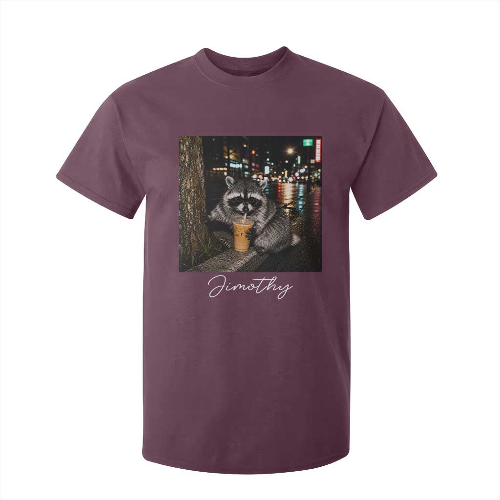 Jimothy Raccoon Drinking Iced Coffee Night City Aesthetic T Shirt For Kid