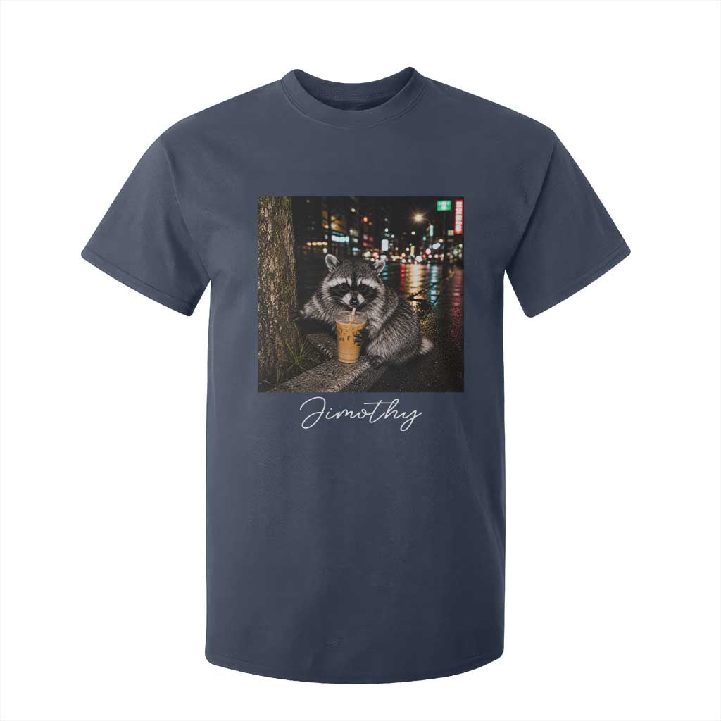 Jimothy Raccoon Drinking Iced Coffee Night City Aesthetic T Shirt For Kid