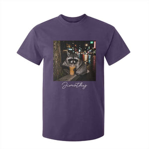 Jimothy Raccoon Drinking Iced Coffee Night City Aesthetic T Shirt For Kid