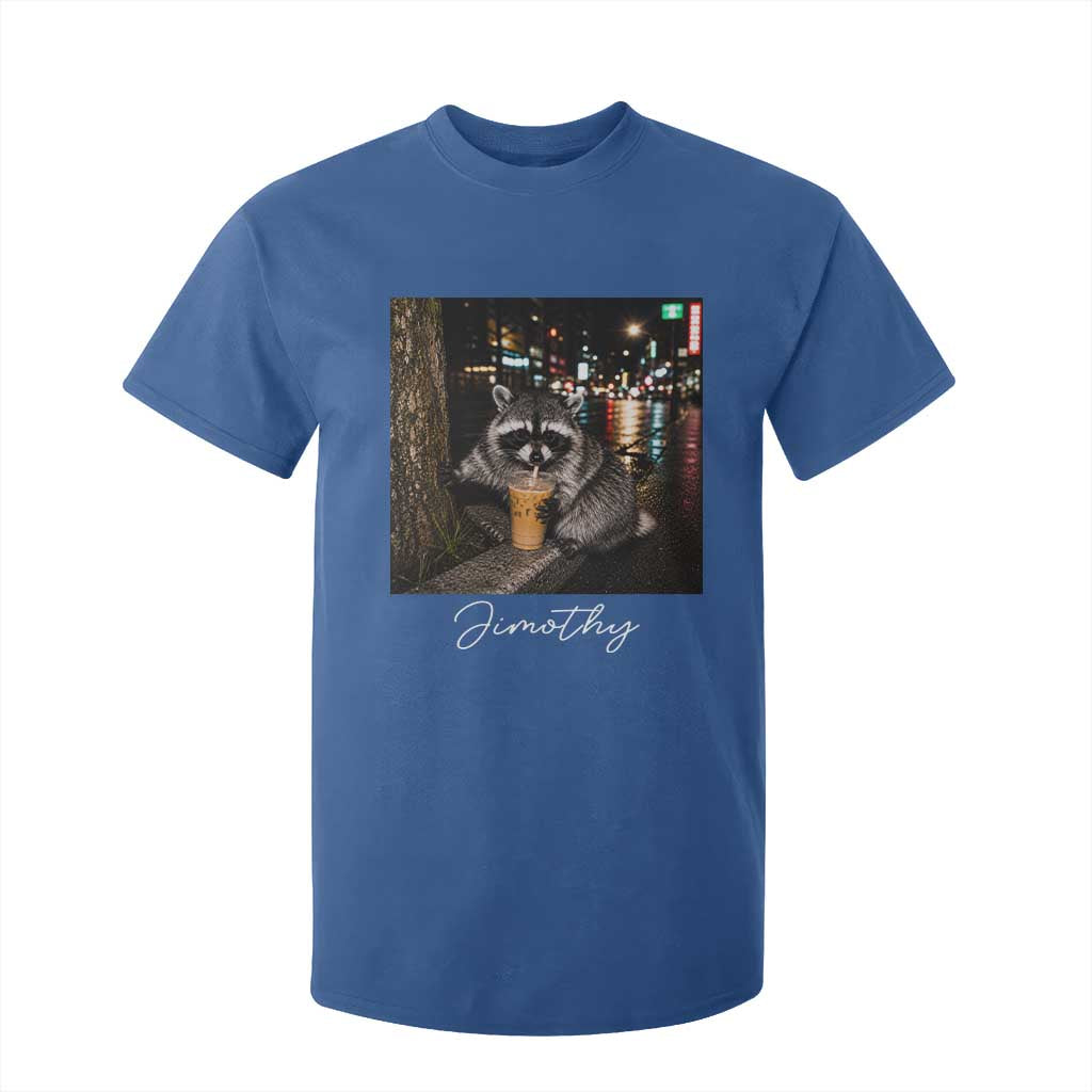 Jimothy Raccoon Drinking Iced Coffee Night City Aesthetic T Shirt For Kid