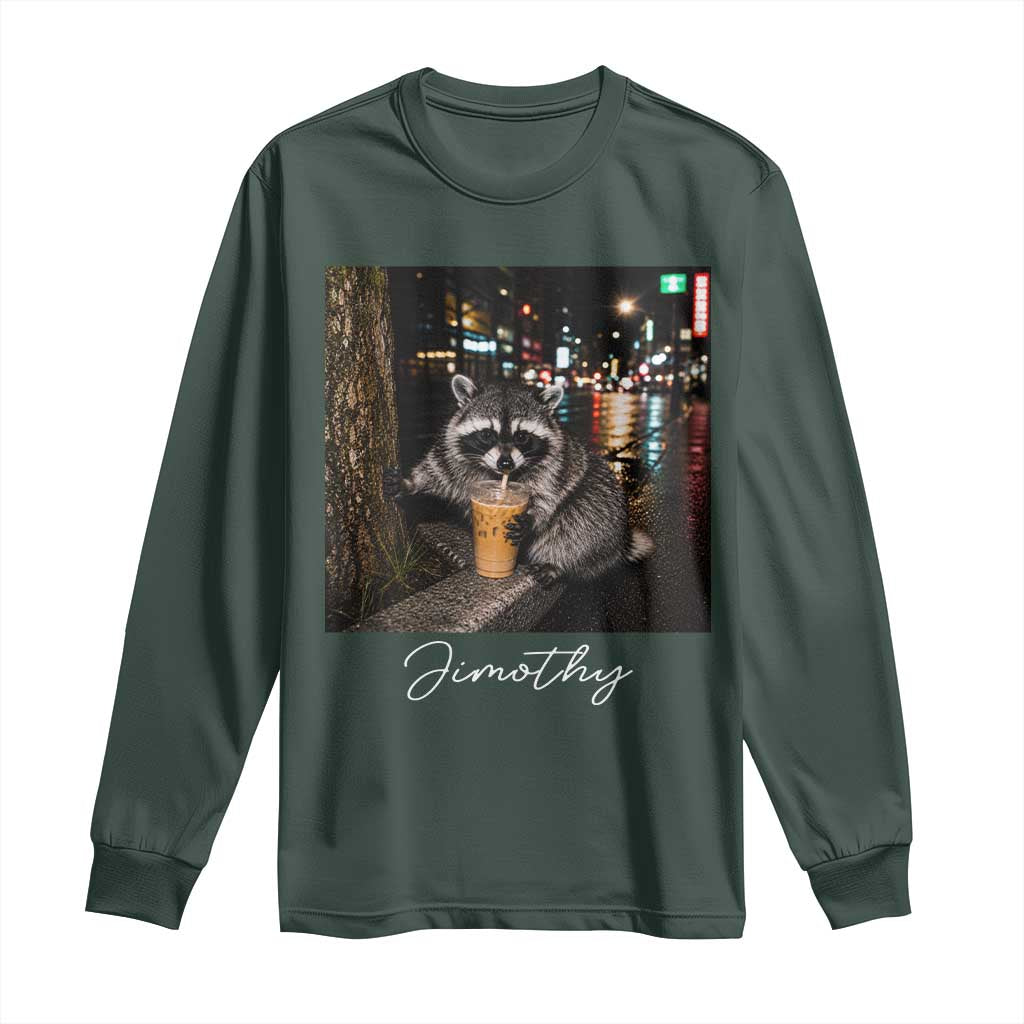 Jimothy Raccoon Drinking Iced Coffee Night City Aesthetic Long Sleeve Shirt