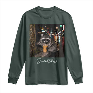 Jimothy Raccoon Drinking Iced Coffee Night City Aesthetic Long Sleeve Shirt