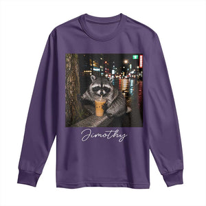 Jimothy Raccoon Drinking Iced Coffee Night City Aesthetic Long Sleeve Shirt