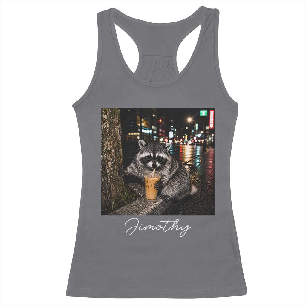 Jimothy Raccoon Drinking Iced Coffee Night City Aesthetic Racerback Tank Top