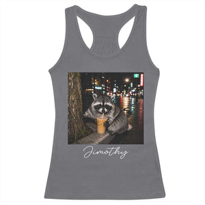 Jimothy Raccoon Drinking Iced Coffee Night City Aesthetic Racerback Tank Top