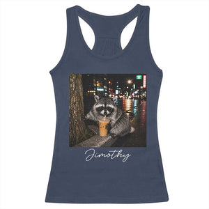 Jimothy Raccoon Drinking Iced Coffee Night City Aesthetic Racerback Tank Top