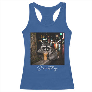 Jimothy Raccoon Drinking Iced Coffee Night City Aesthetic Racerback Tank Top