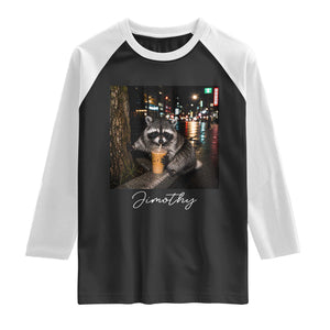 Jimothy Raccoon Drinking Iced Coffee Night City Aesthetic Raglan Shirt