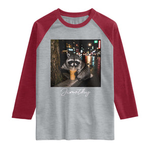 Jimothy Raccoon Drinking Iced Coffee Night City Aesthetic Raglan Shirt