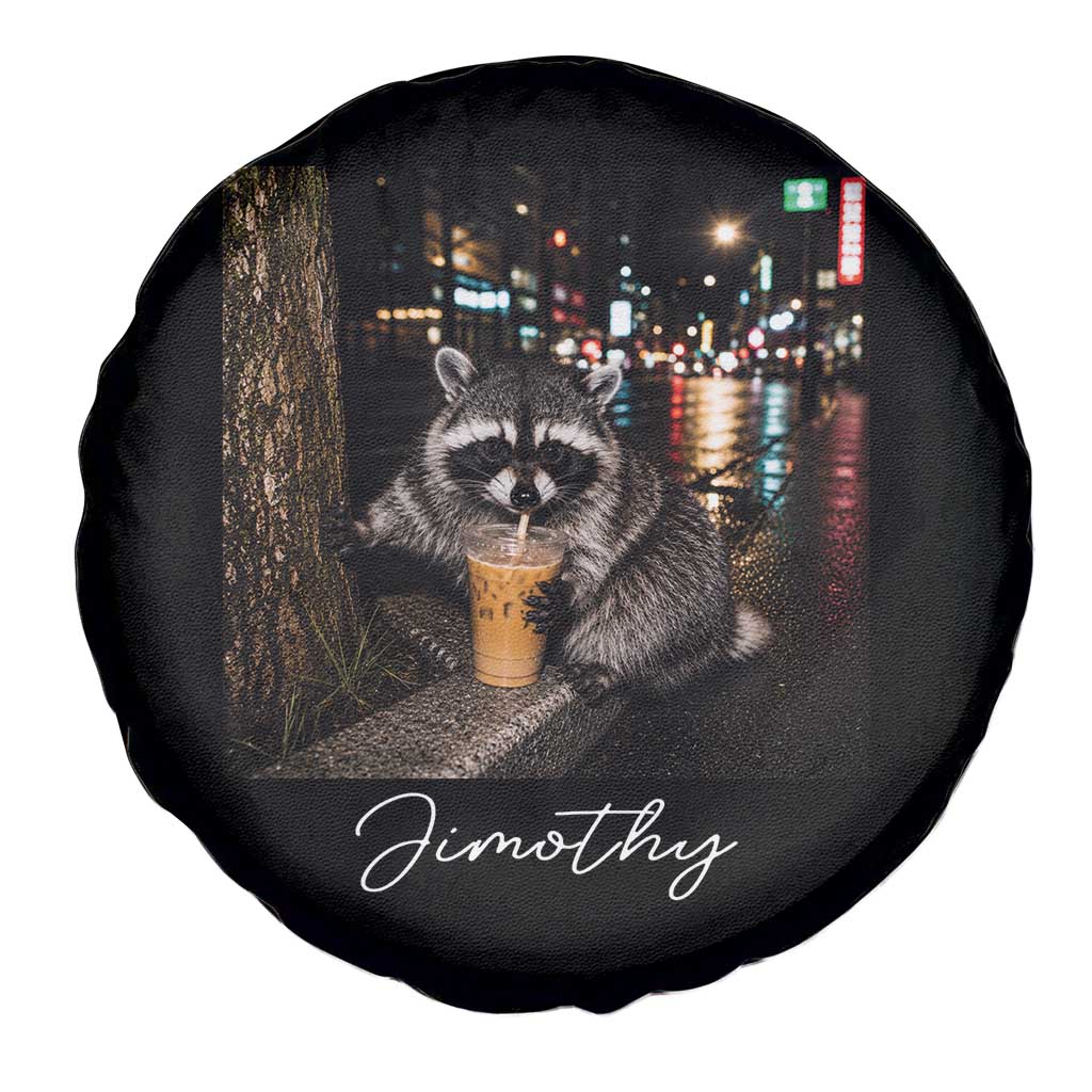 Jimothy Raccoon Drinking Iced Coffee Night City Aesthetic Spare Tire Cover