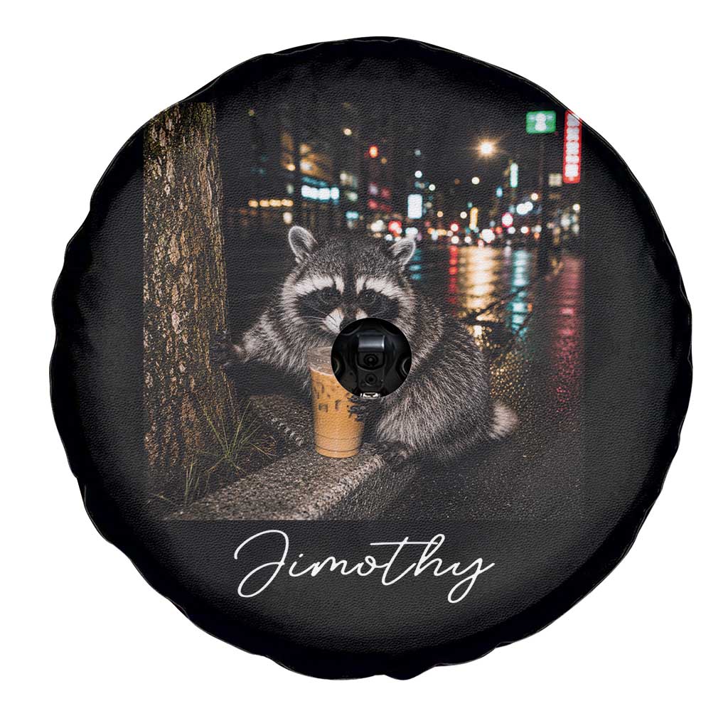 Jimothy Raccoon Drinking Iced Coffee Night City Aesthetic Spare Tire Cover