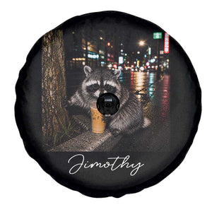 Jimothy Raccoon Drinking Iced Coffee Night City Aesthetic Spare Tire Cover