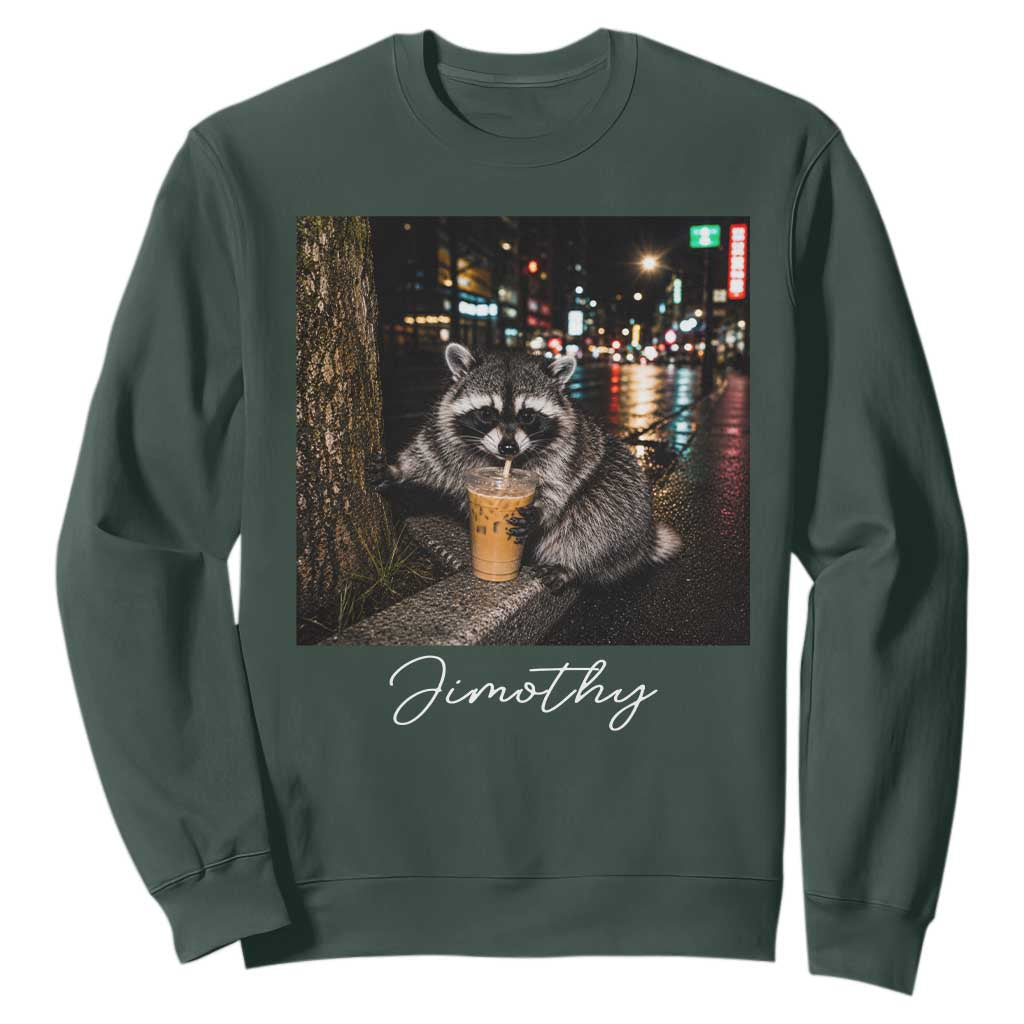 Jimothy Raccoon Drinking Iced Coffee Night City Aesthetic Sweatshirt