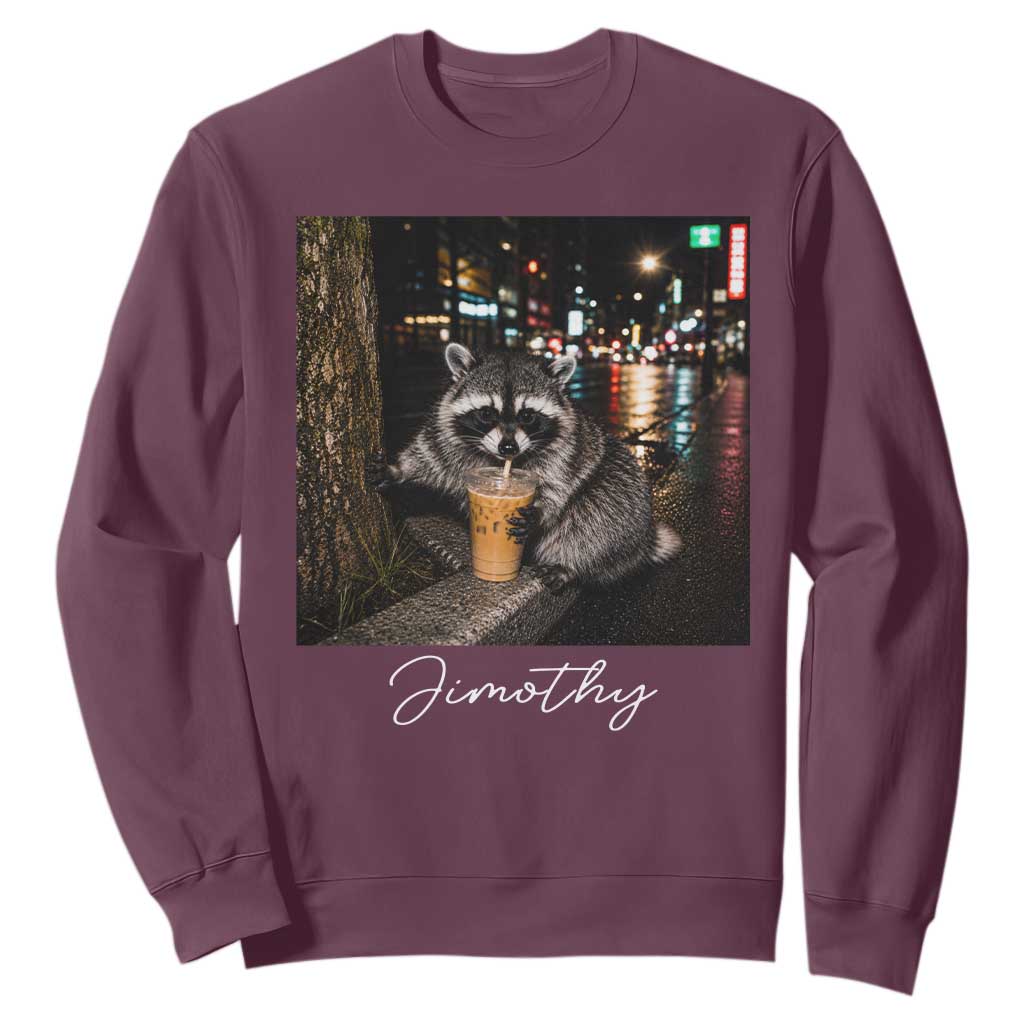Jimothy Raccoon Drinking Iced Coffee Night City Aesthetic Sweatshirt