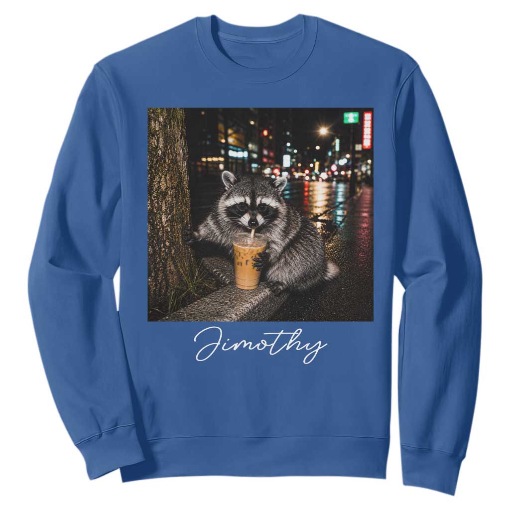 Jimothy Raccoon Drinking Iced Coffee Night City Aesthetic Sweatshirt