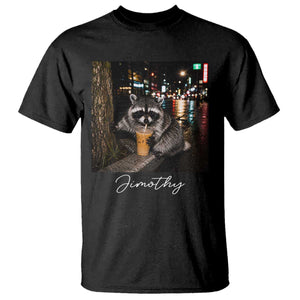 Jimothy Raccoon Drinking Iced Coffee Night City Aesthetic T Shirt