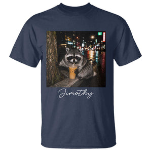 Jimothy Raccoon Drinking Iced Coffee Night City Aesthetic T Shirt