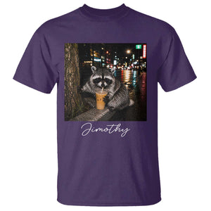 Jimothy Raccoon Drinking Iced Coffee Night City Aesthetic T Shirt