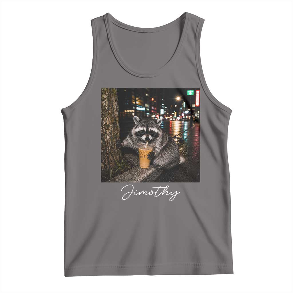 Jimothy Raccoon Drinking Iced Coffee Night City Aesthetic Tank Top