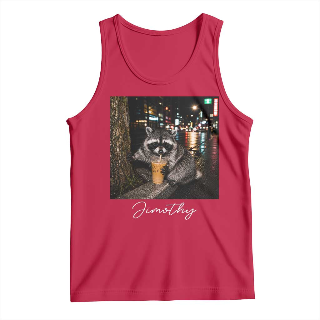 Jimothy Raccoon Drinking Iced Coffee Night City Aesthetic Tank Top