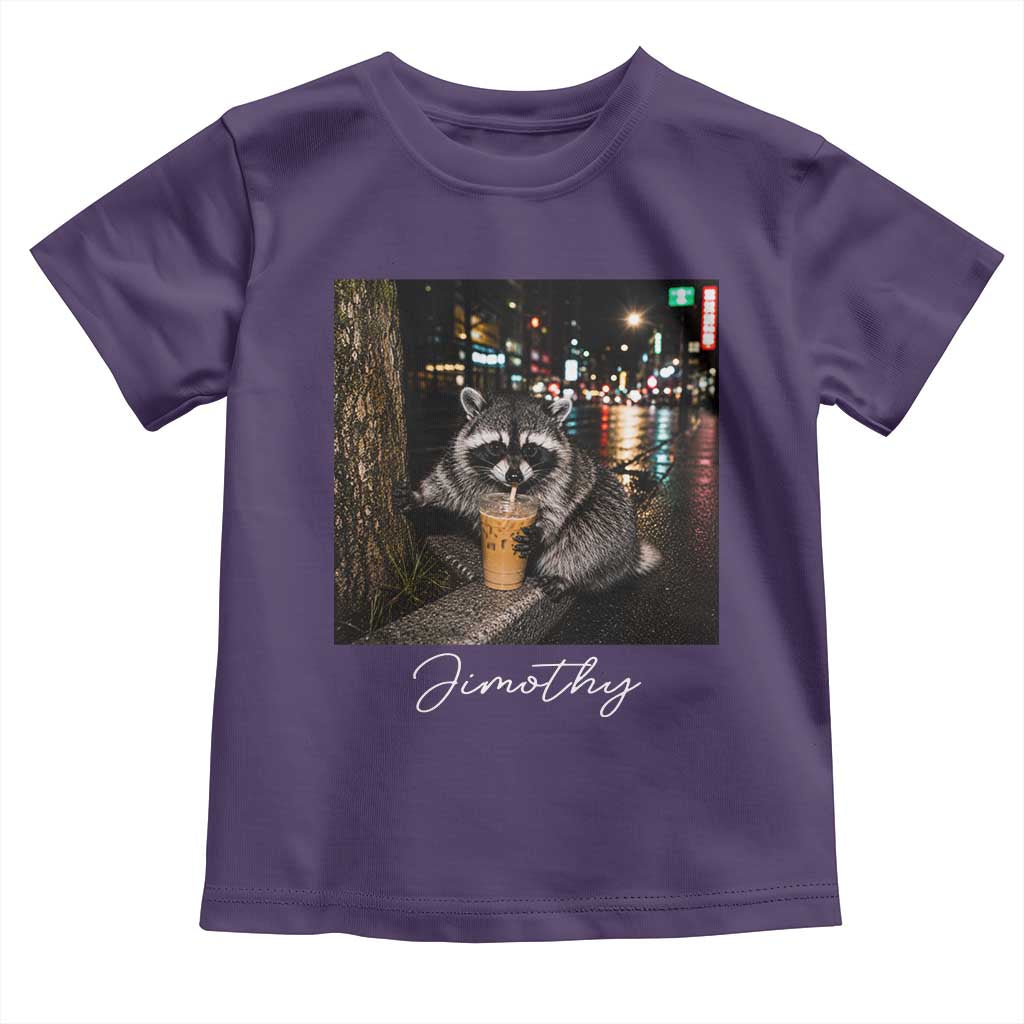 Jimothy Raccoon Drinking Iced Coffee Night City Aesthetic Toddler T Shirt