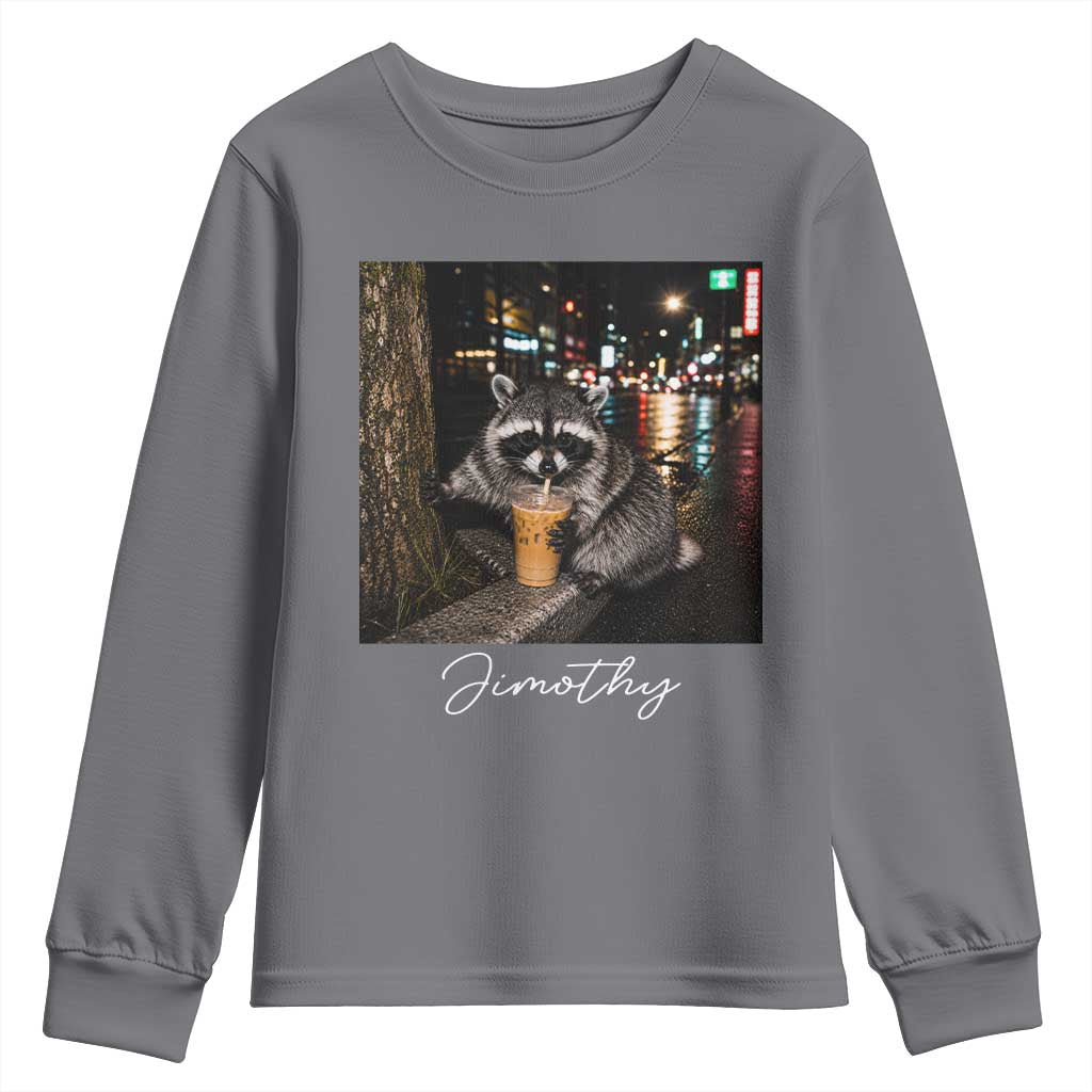 Jimothy Raccoon Drinking Iced Coffee Night City Aesthetic Youth Sweatshirt