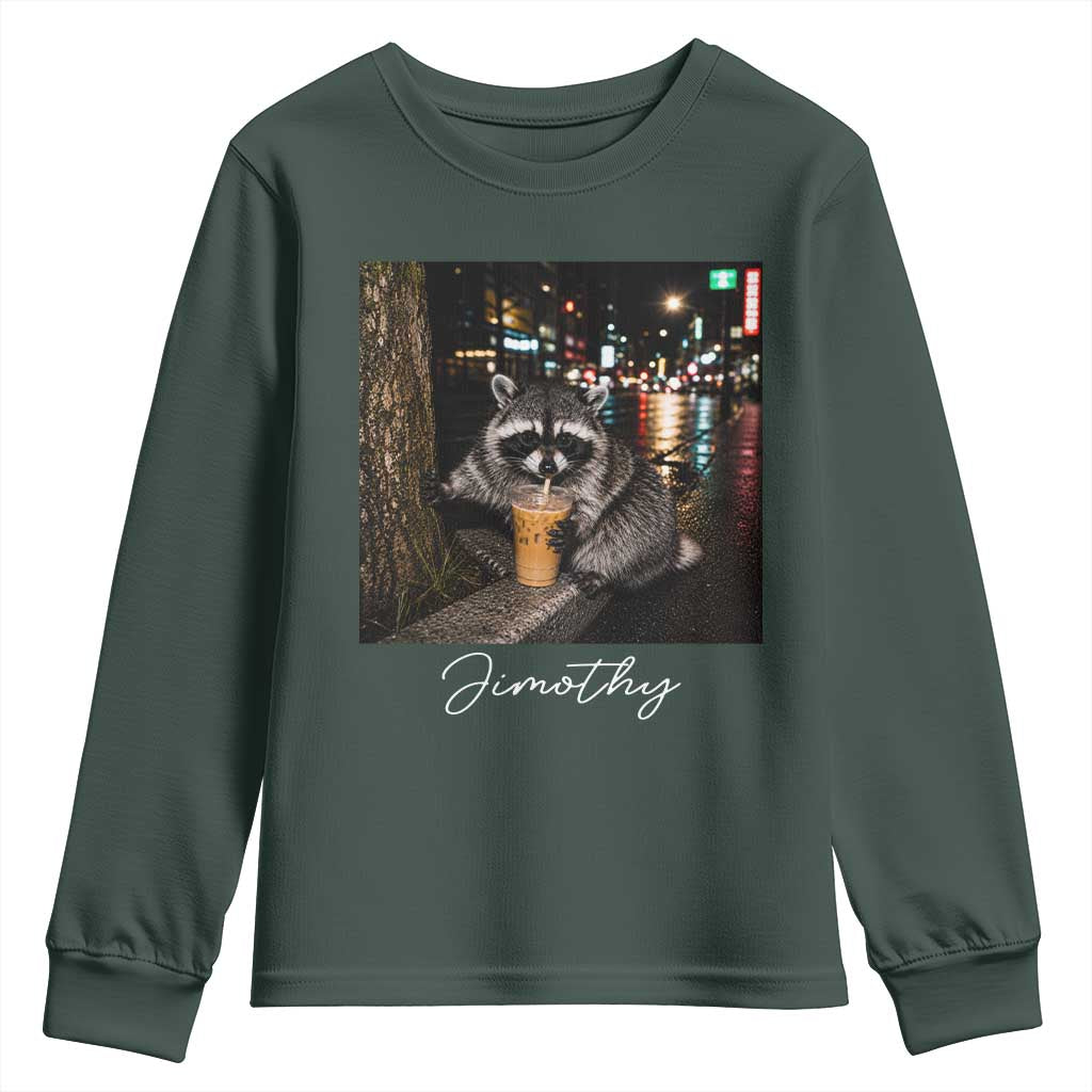 Jimothy Raccoon Drinking Iced Coffee Night City Aesthetic Youth Sweatshirt